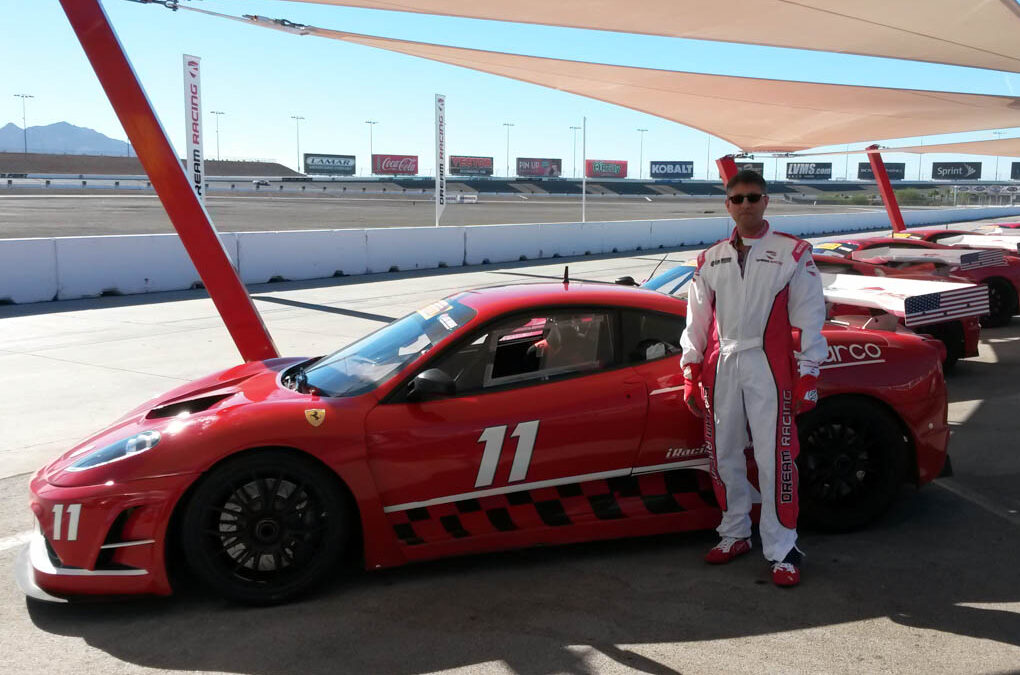 Dr. Khan preparing to drive the DreamRacing Ferrari 430GT factory race car