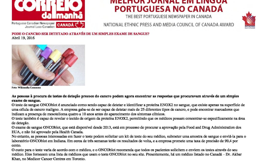 Correio Da Manha Medicor ONCOblot Apr 19 2016