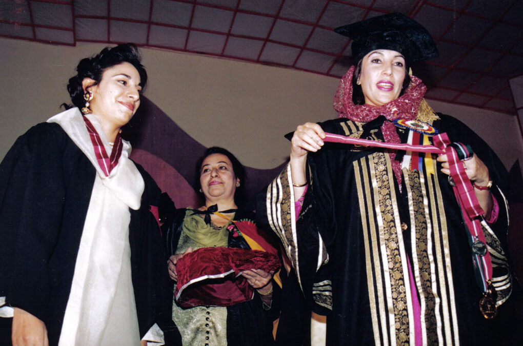 Medicor president Dr. Humaira Khan (left), receiving awards from Prime Minister of Pakistan Benazir Bhutto