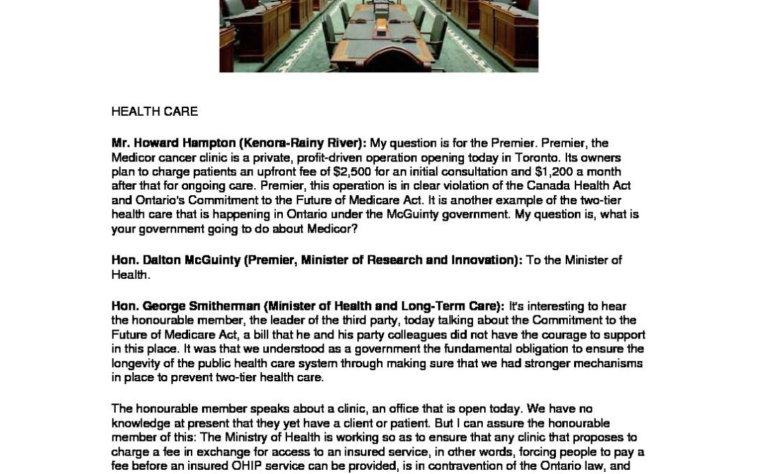 Hansard Excerpt Medicor Opens May10 2006