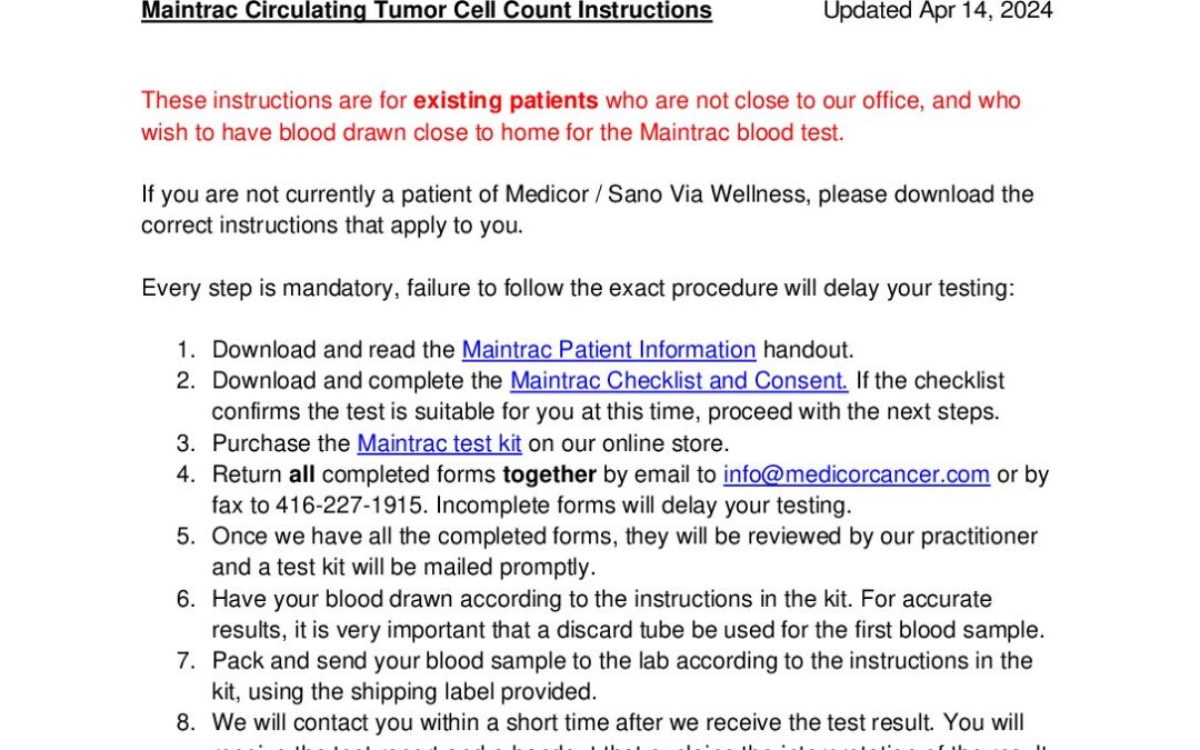 Maintrac CTC Instructions for Existing Patients