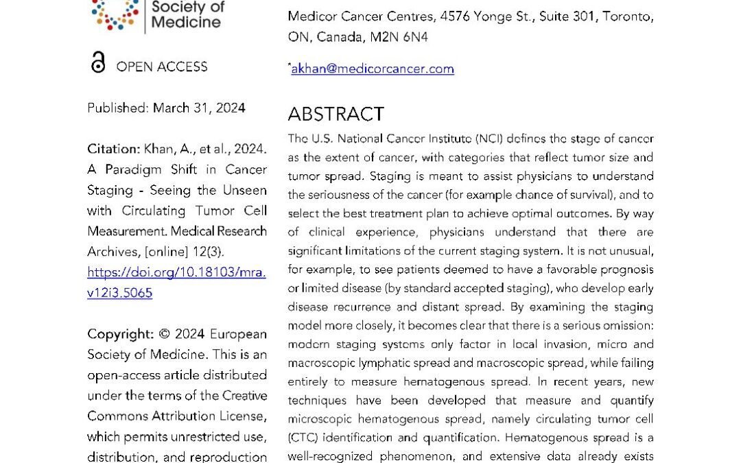 Paradigm Shift in Cancer Staging CTC – Khan et al